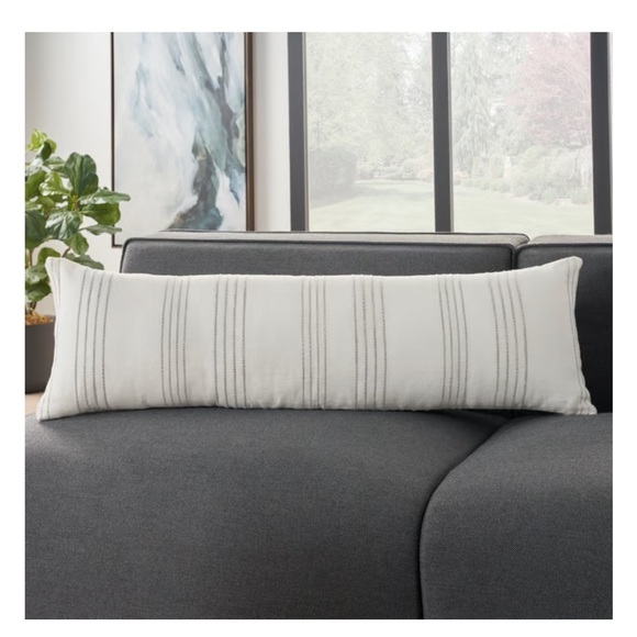 MINA VICTORY NWT oversized lumbar decorative throw pillow -white/gray -12x40